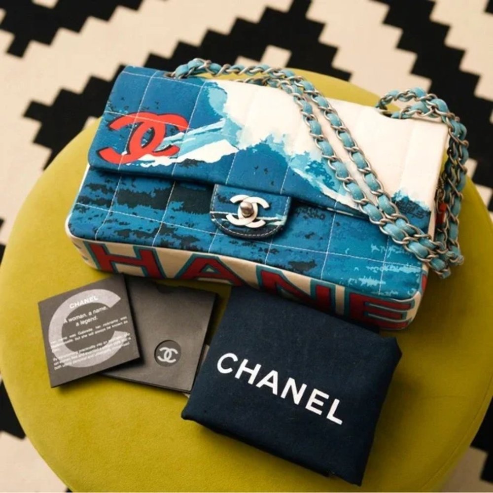 Auth Chanel Classic Flap Bag Purse Surfline 2002 Vintage Rare